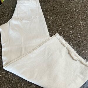 Zara Cream Textured Wide Leg Raw Hem Jeans Size 2. Flare Boho Hippie Western